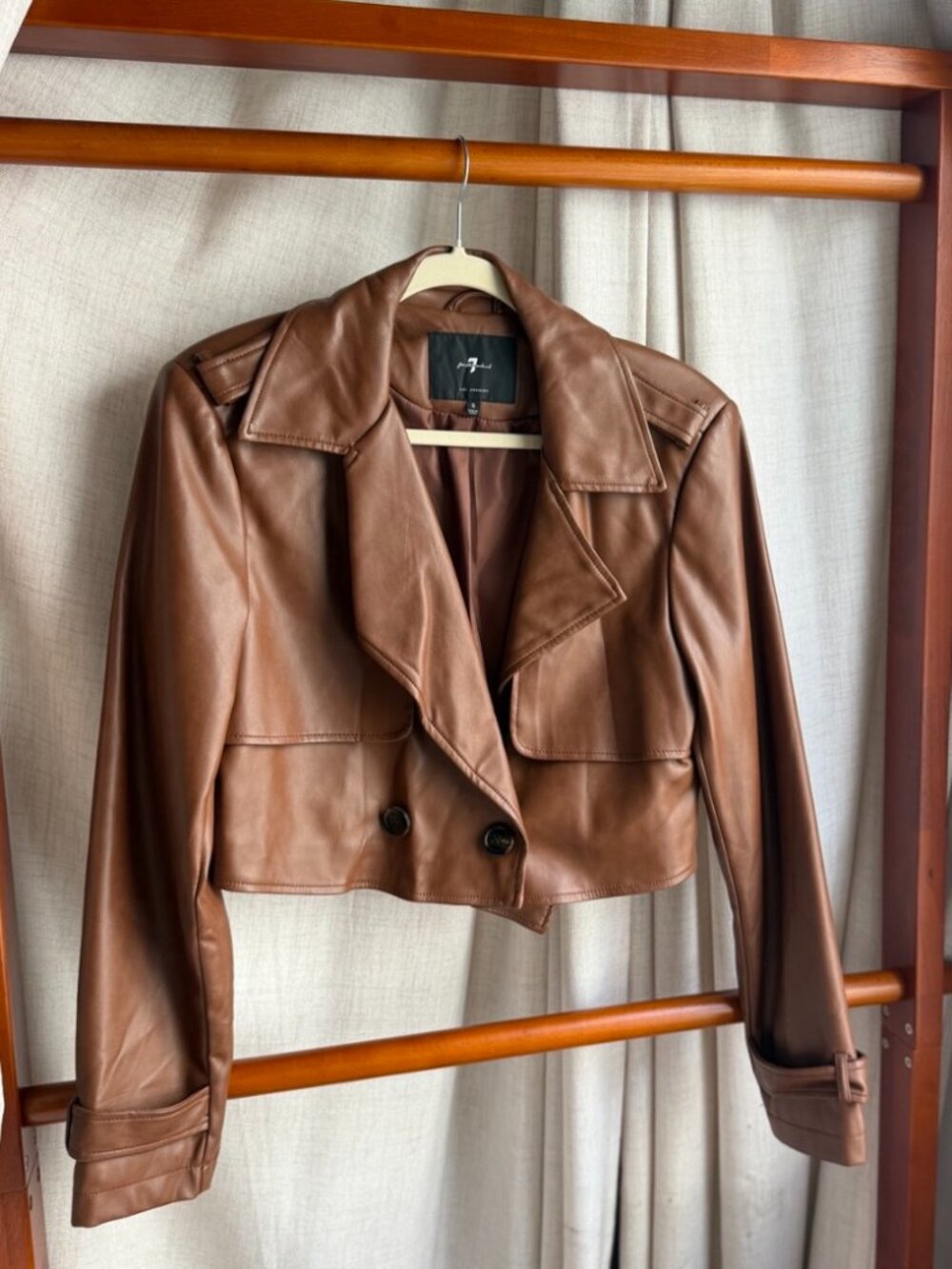 7 For All Mankind Brown Faux Leather Cropped Trench Jacket | S